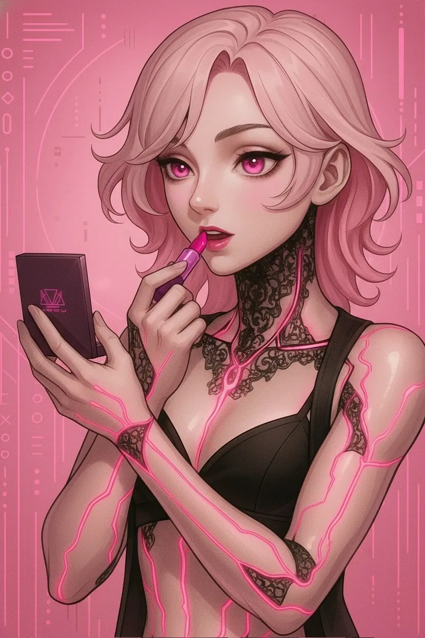 Lace applying lipstick